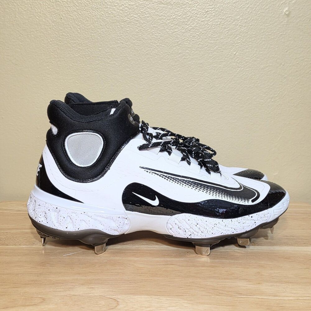 Nike Alpha Huarache Elite 4 Mid Baseball Cleats FD2744-107 White Black Men's 8.5